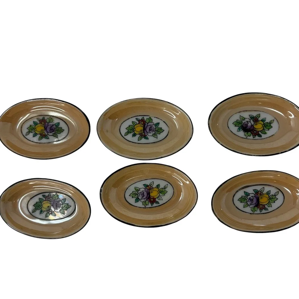 Vtg Noritake Hand Painted Lusterware Floral Butter Pats Salt Cellar Set 6 Japan
